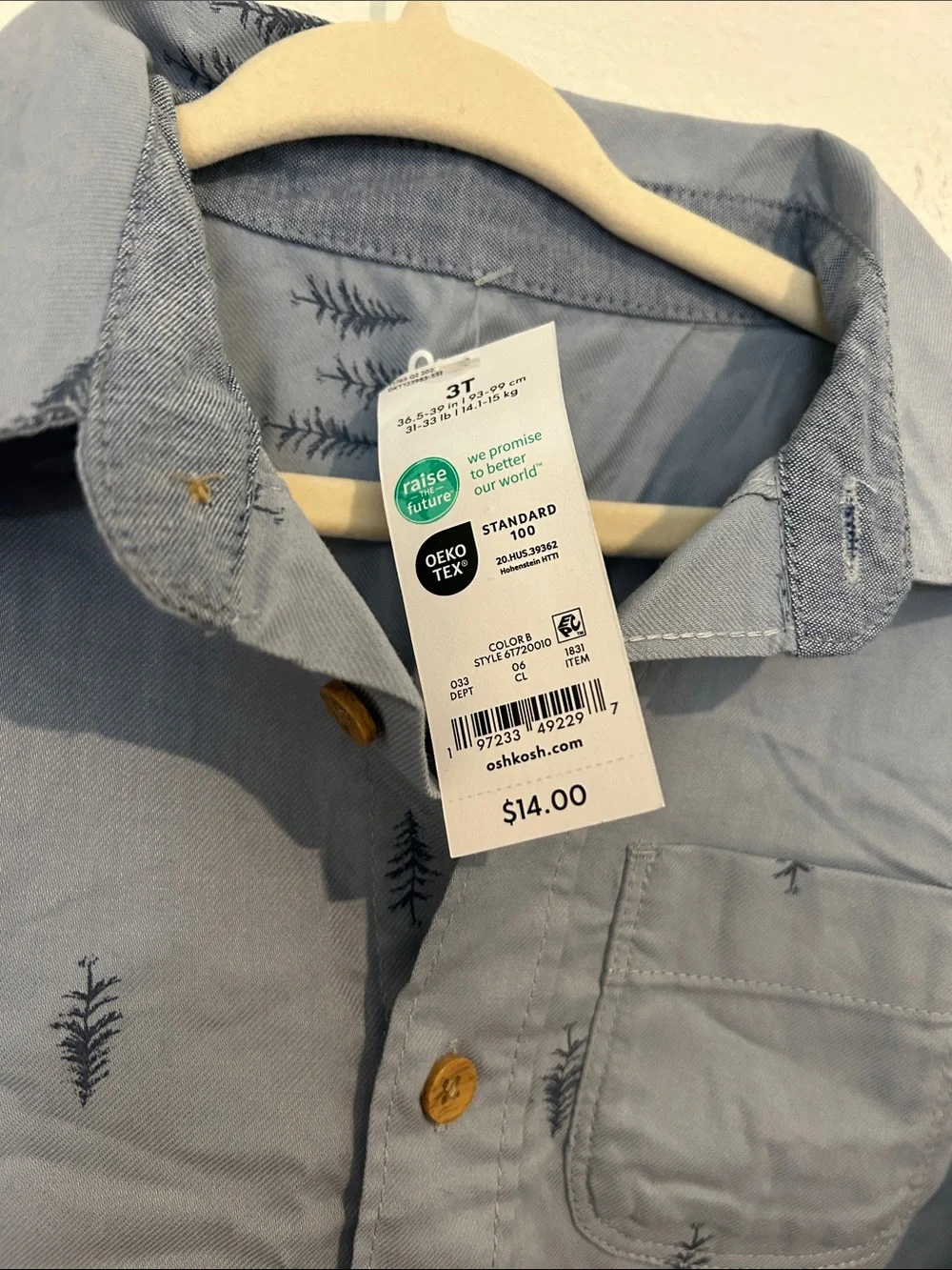 OshKosh B'gosh Light Blue Button-Up Shirt with Tree Motif